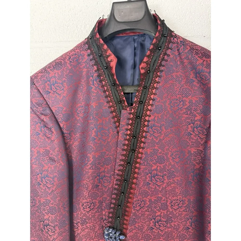 Pietro Scarlatti Mens Mandarin Suit Blazer Pants Brocade Floral US42 EU 52 T7